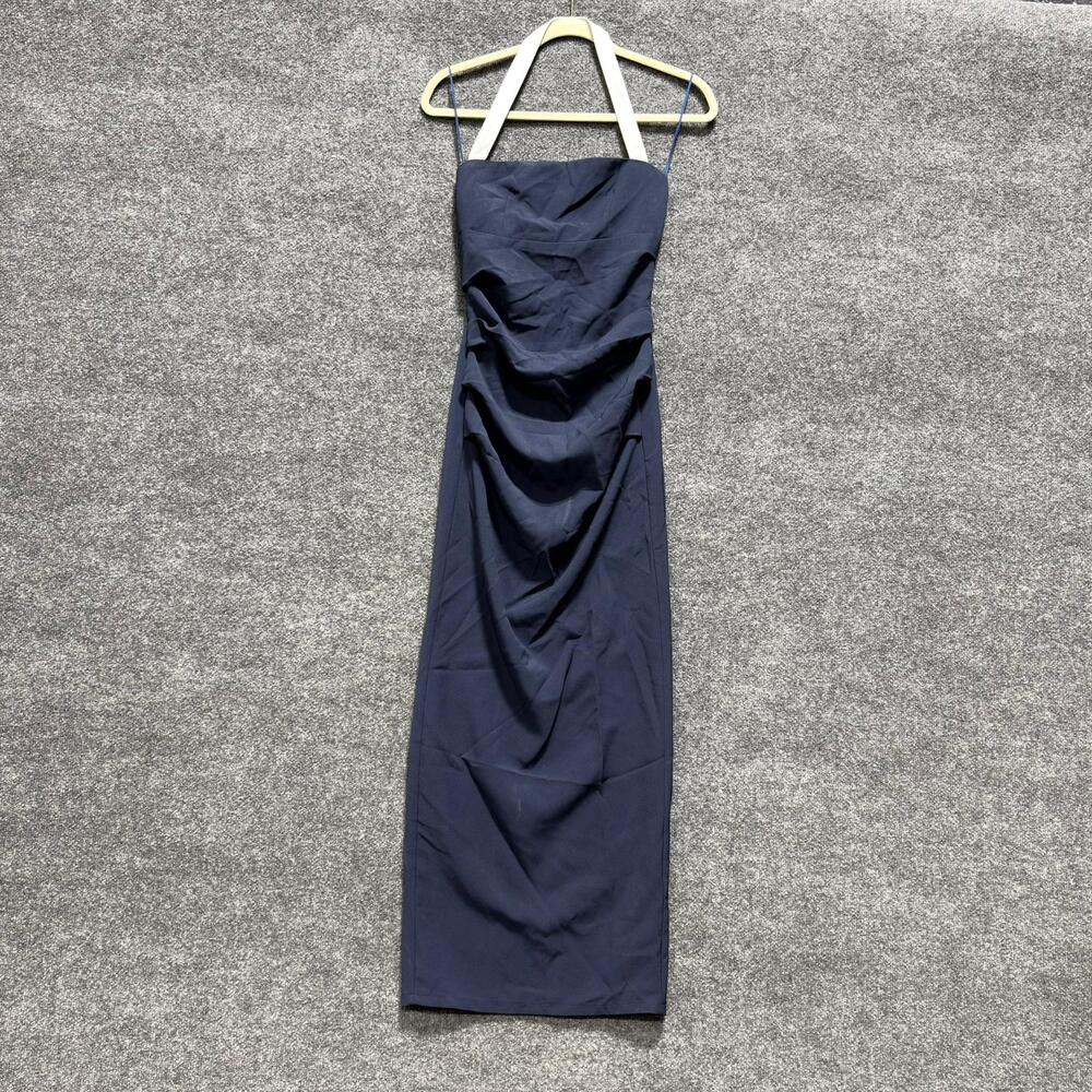 Lioness Dress Womens XS Blue Halter Ruched Bodycon Maxi Gown Formal Evening